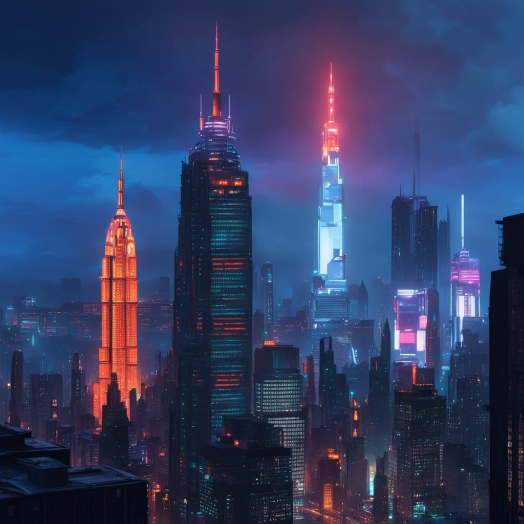 Cyberpunk Cityscape at Night with Neon Glow