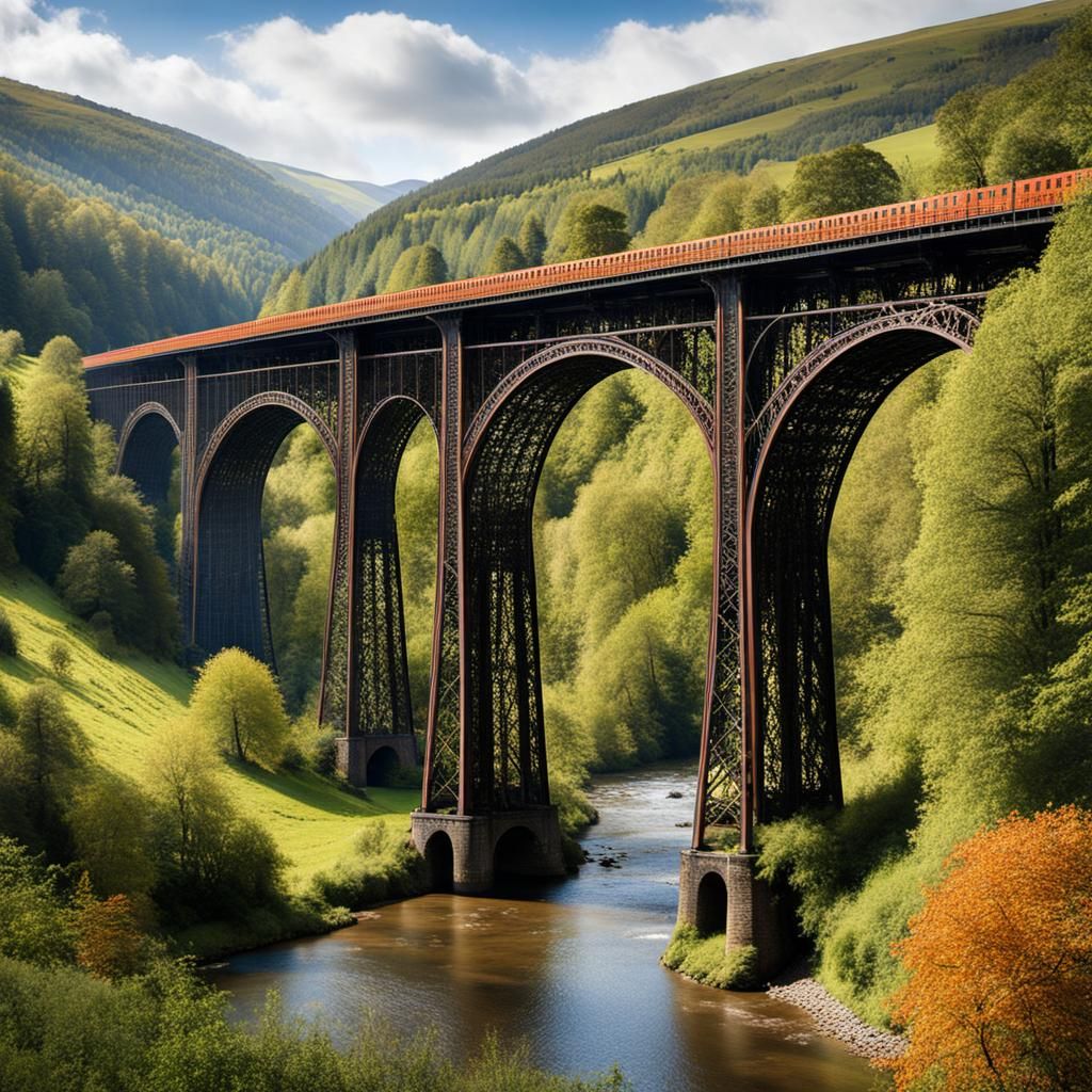 Ornate Steel Railway Bridge Over Wild Valley