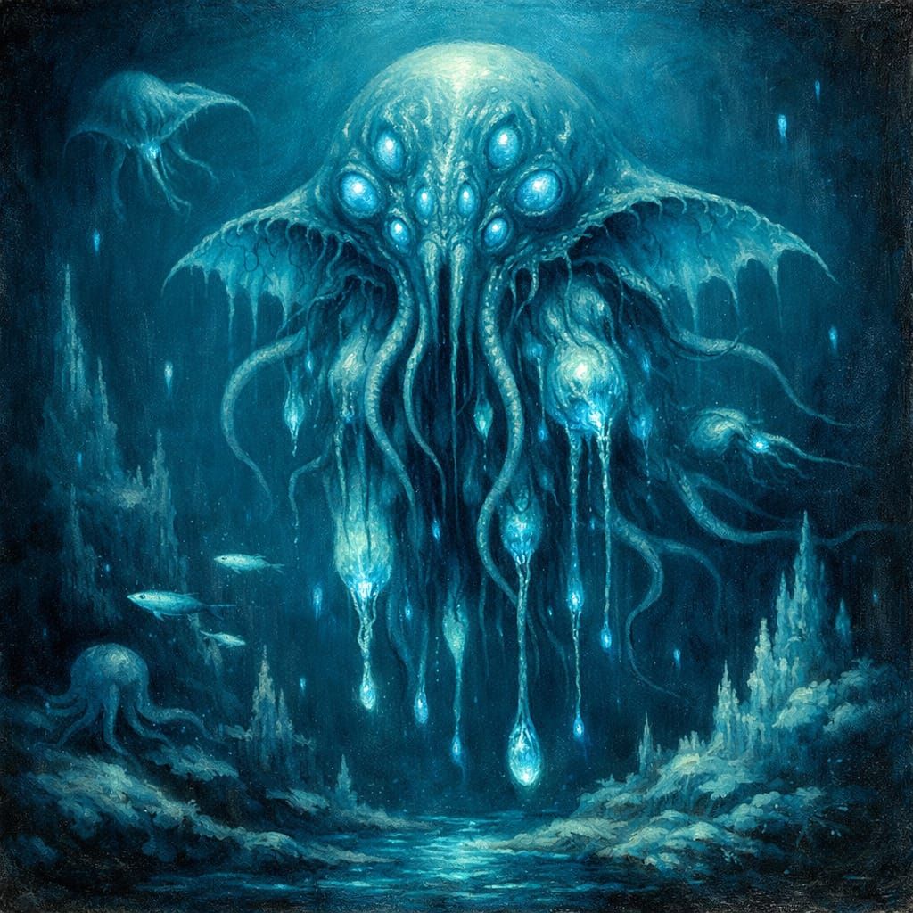 Surreal Deep Sea Alien Lifeform in Azure Glow