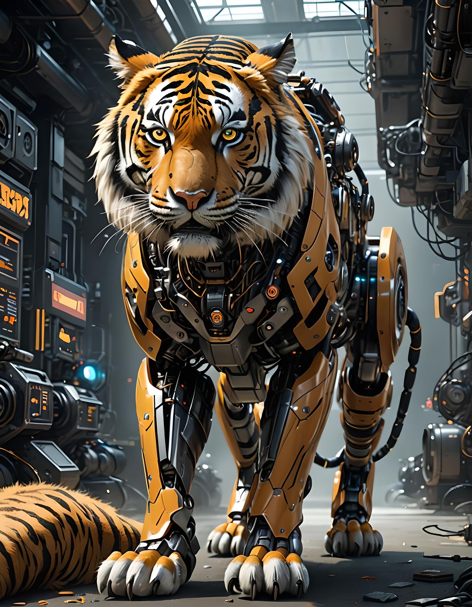 Futuristic Furry Robot Tiger Digital Art