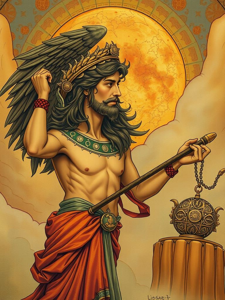 Hermes in Mystical Landscape, Ethereal Art Style