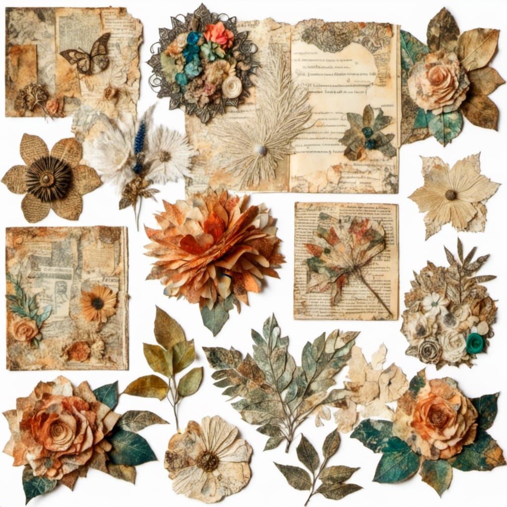Vintage Floral Junk Journal Ephemera Collage