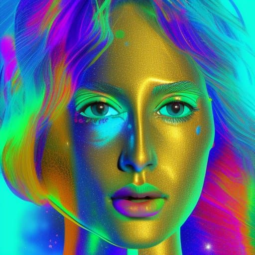 Astral Gold Dust Woman in Holographic Illustration