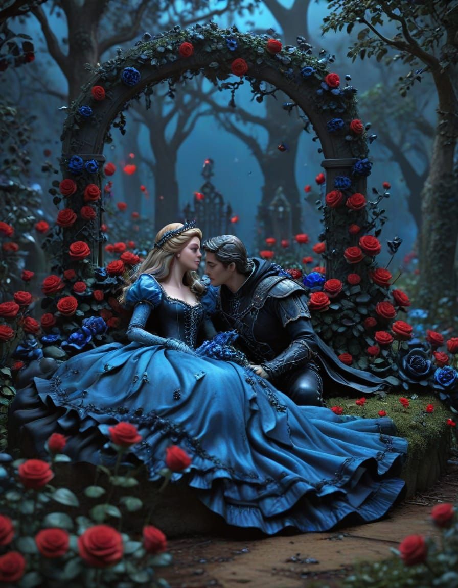 Sleeping Beauty and Prince Charming in a Gothic Fairy Garden