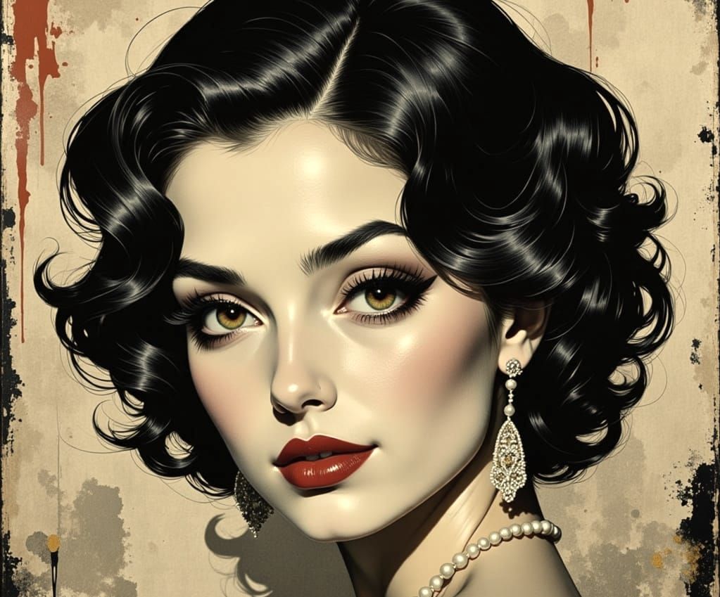 Pop Art Portrait of the Black Dahlia in DoomFunk Style