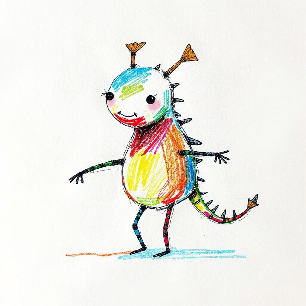 Fantastical Childlike Creature Emerges from Drawing