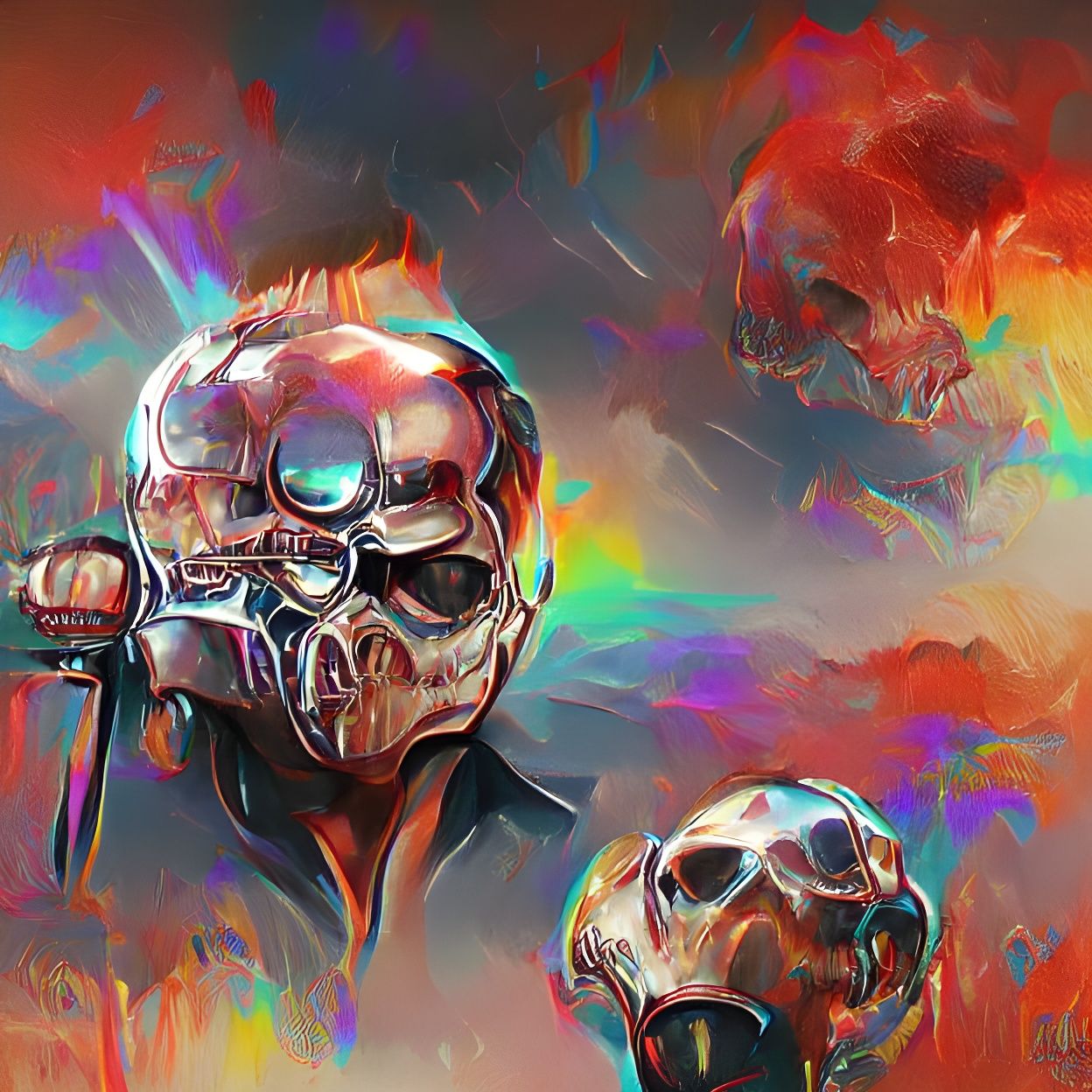 Terminator Skull: Psychedelic Art Inspired by Disco Elysium