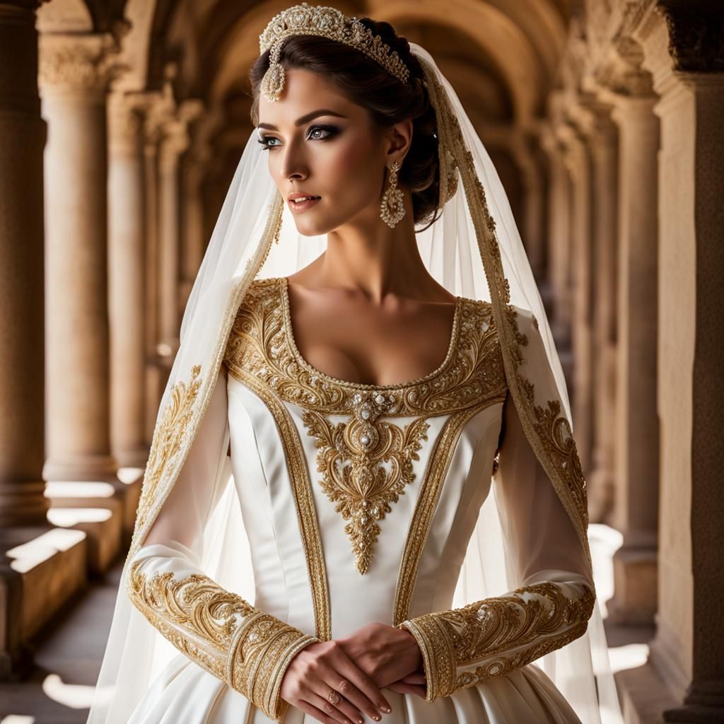 Greek Goddess Wedding Gown in Roman Palace