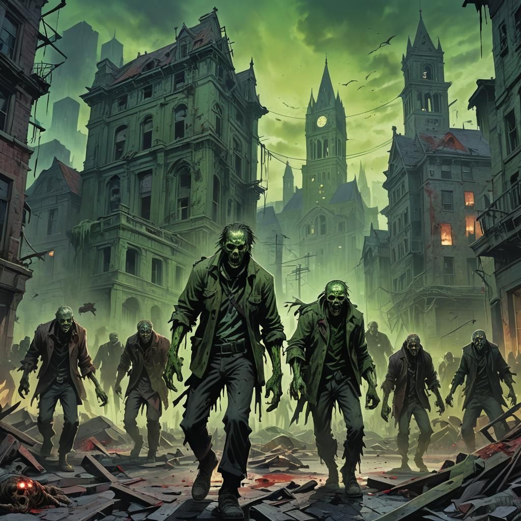 Dark Fantasy Zombies in a Ruined City