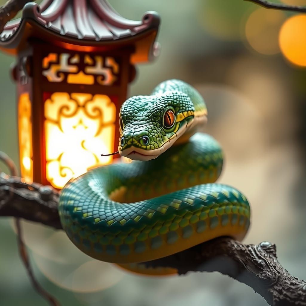 Elegant Wood Snake on Bonsai Branch