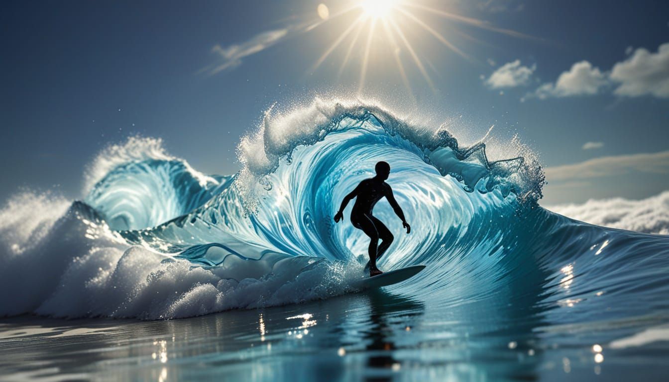Surreal Surfer Rides Wave on Larimar Gemstone