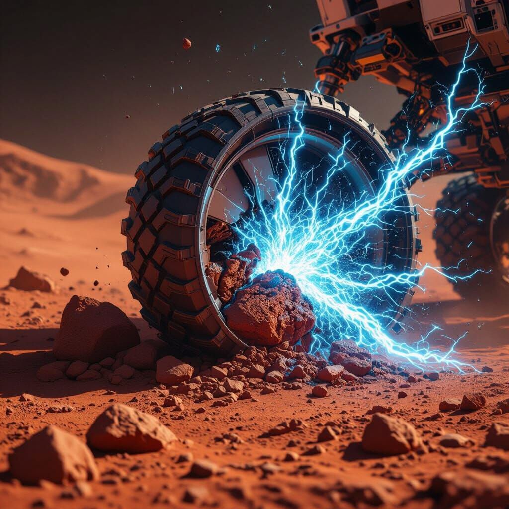 Mars Rover Crushing Rock, Blue Energy Burst