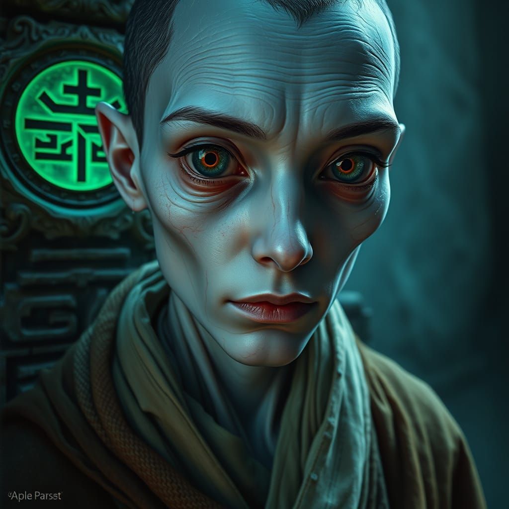 Eerie Post-Human Portrait in Impasto Oil Paint