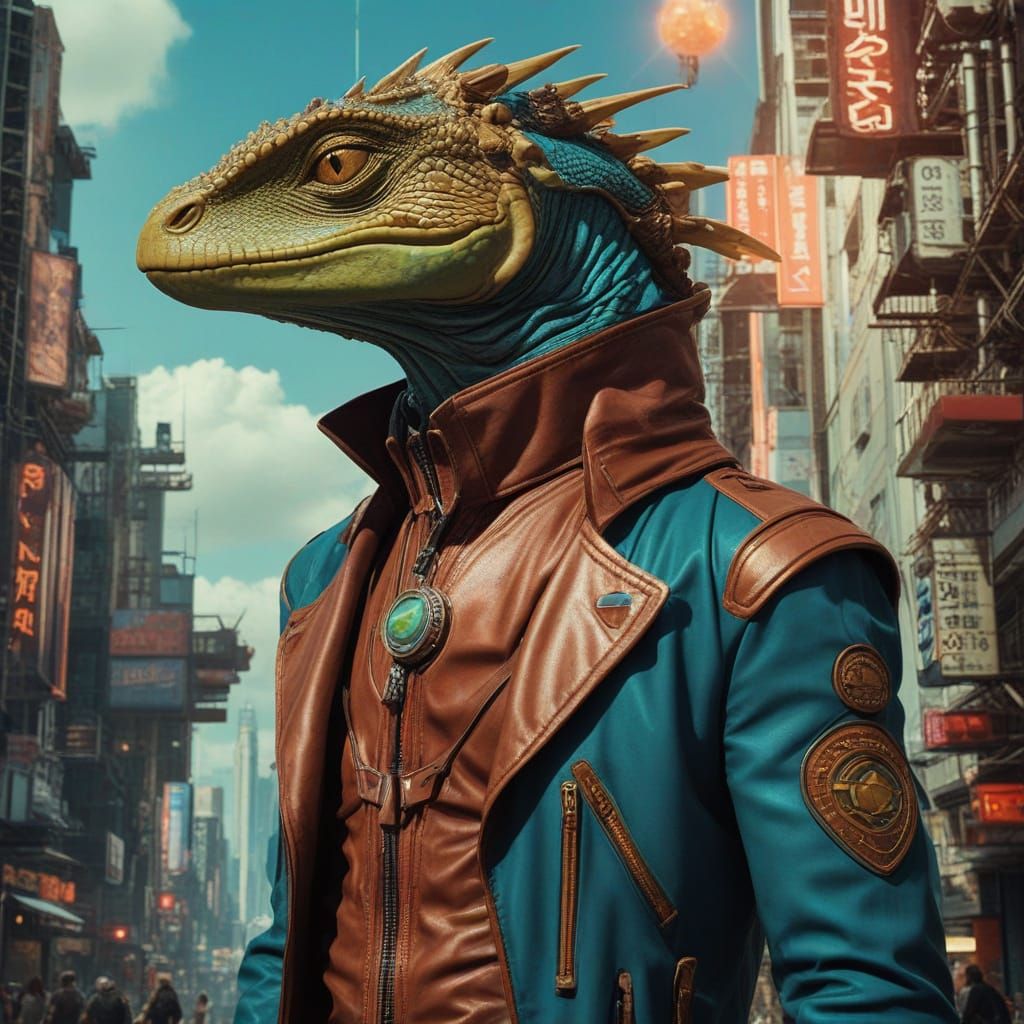 Cyberpunk Lizard-Men Rule Distant Planet in Sci-Fi Still