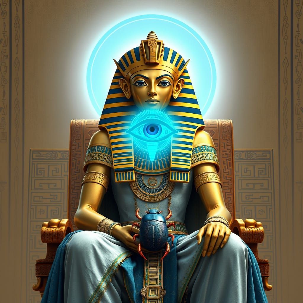 Egyptian God on Throne with Eye of Horus