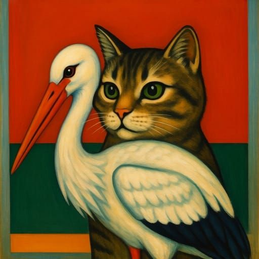 Cat Imagines Being a Stork in Modigliani Rothko Style