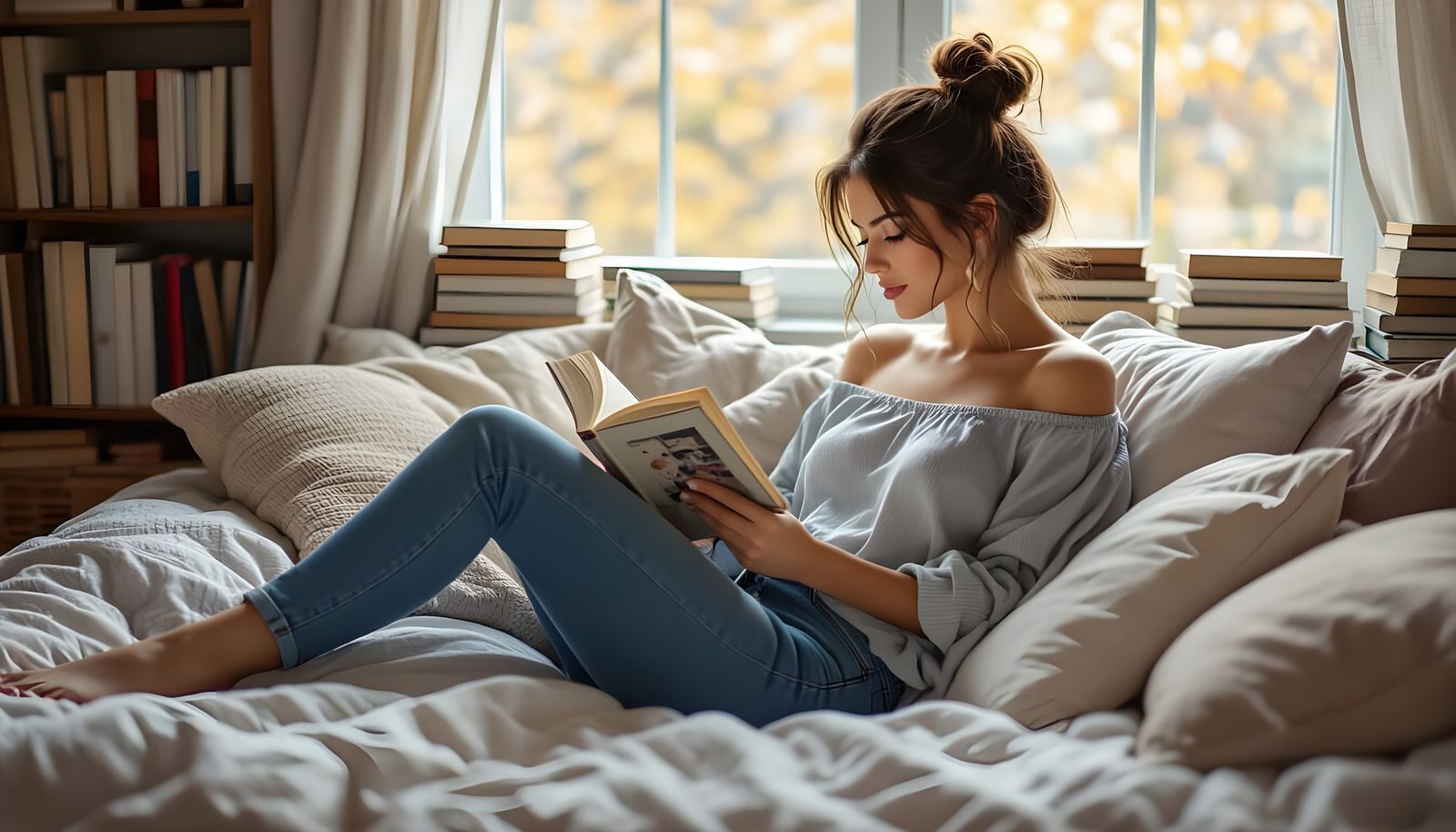 Cozy Bedroom Scene With Italian Woman Reading