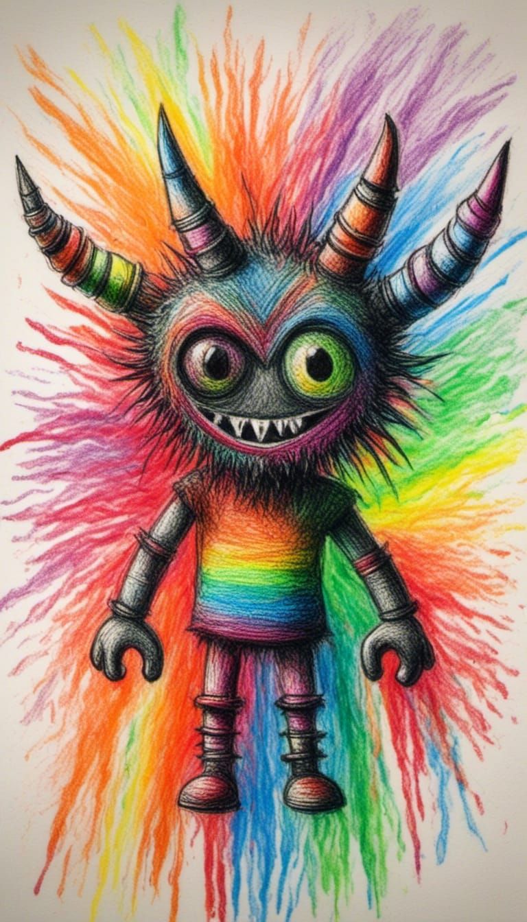Crayon Demon in a Child's Drawing Style