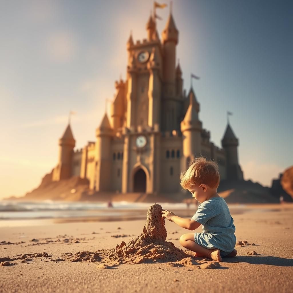 Child Builds Magical Sandcastle on Shoreline