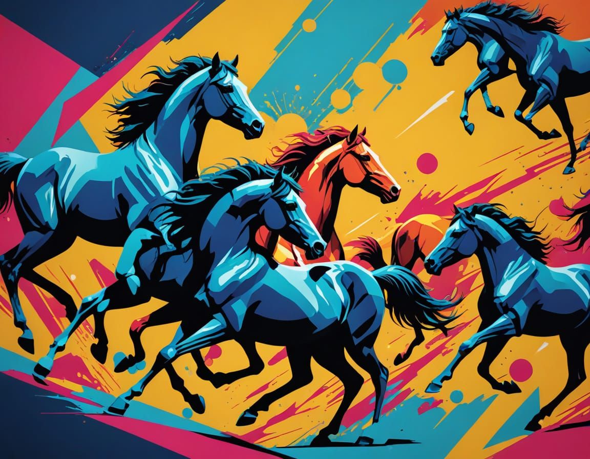 Pop Art Horses in Vibrant Motion