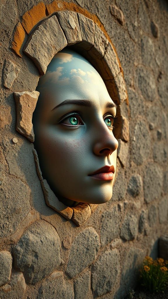 Surreal Cottage Silhouette Projection in High Contrast Surre...