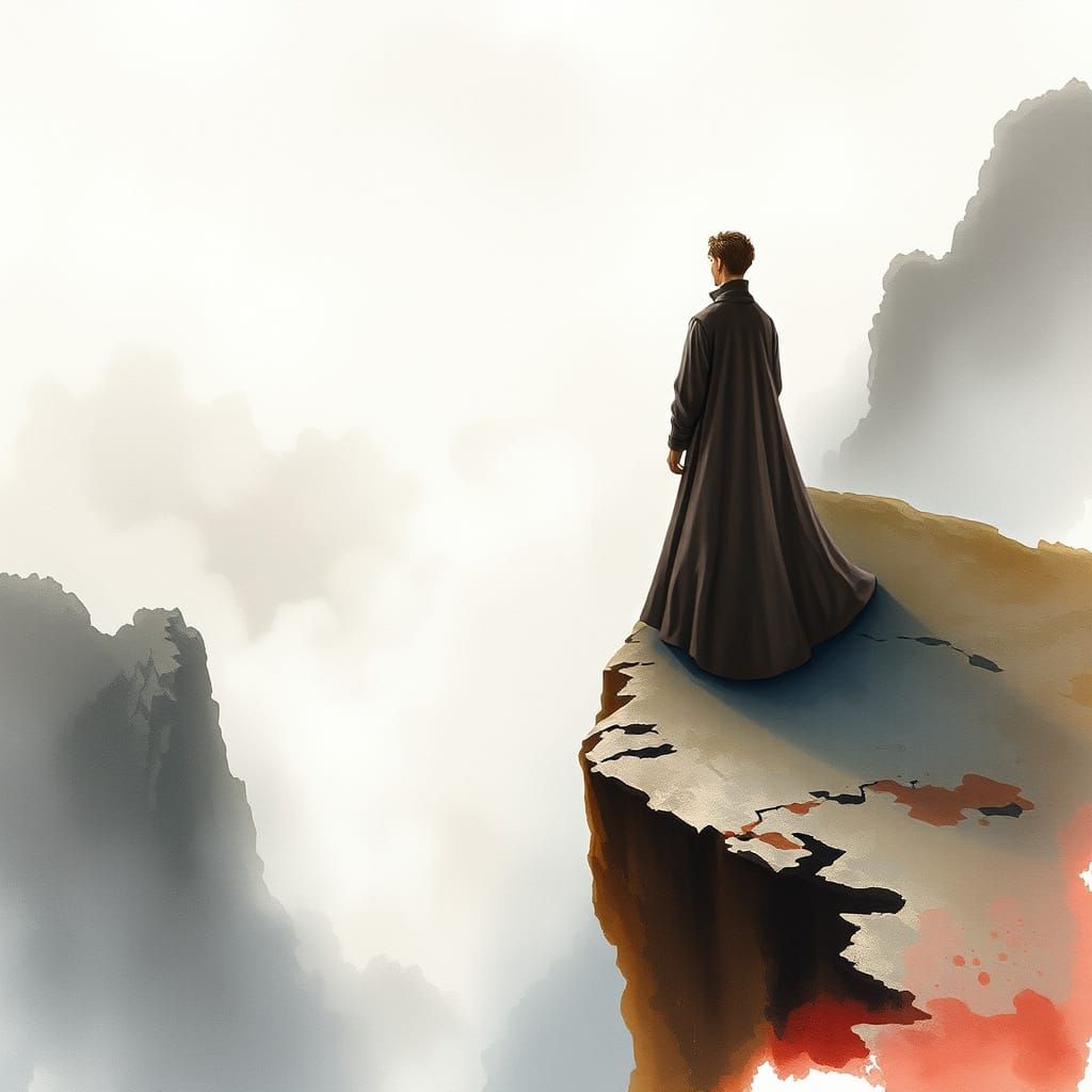 Watercolor Painting of Horatio on a Precipice