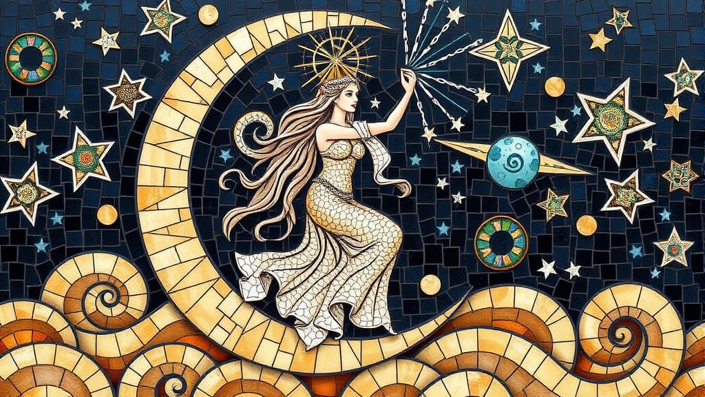 Mosaic Organic Composition, Goddess On Crescent, Strewing St...