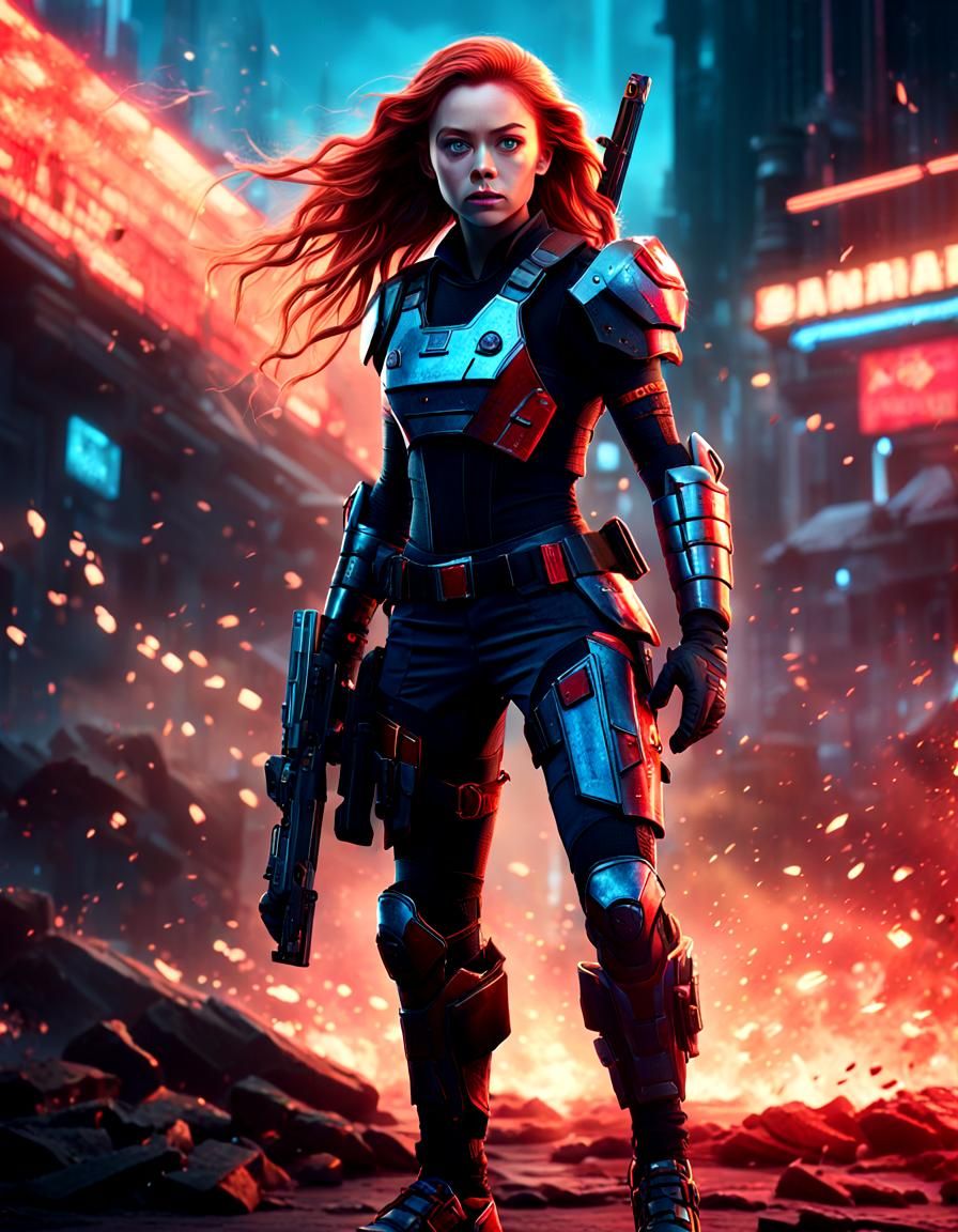 Sci-Fi Soldier in Neon-Lit Combat Armor