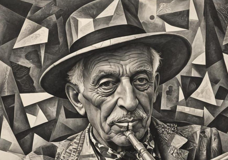 Abstract Jazz Portrait in Pen and Ink