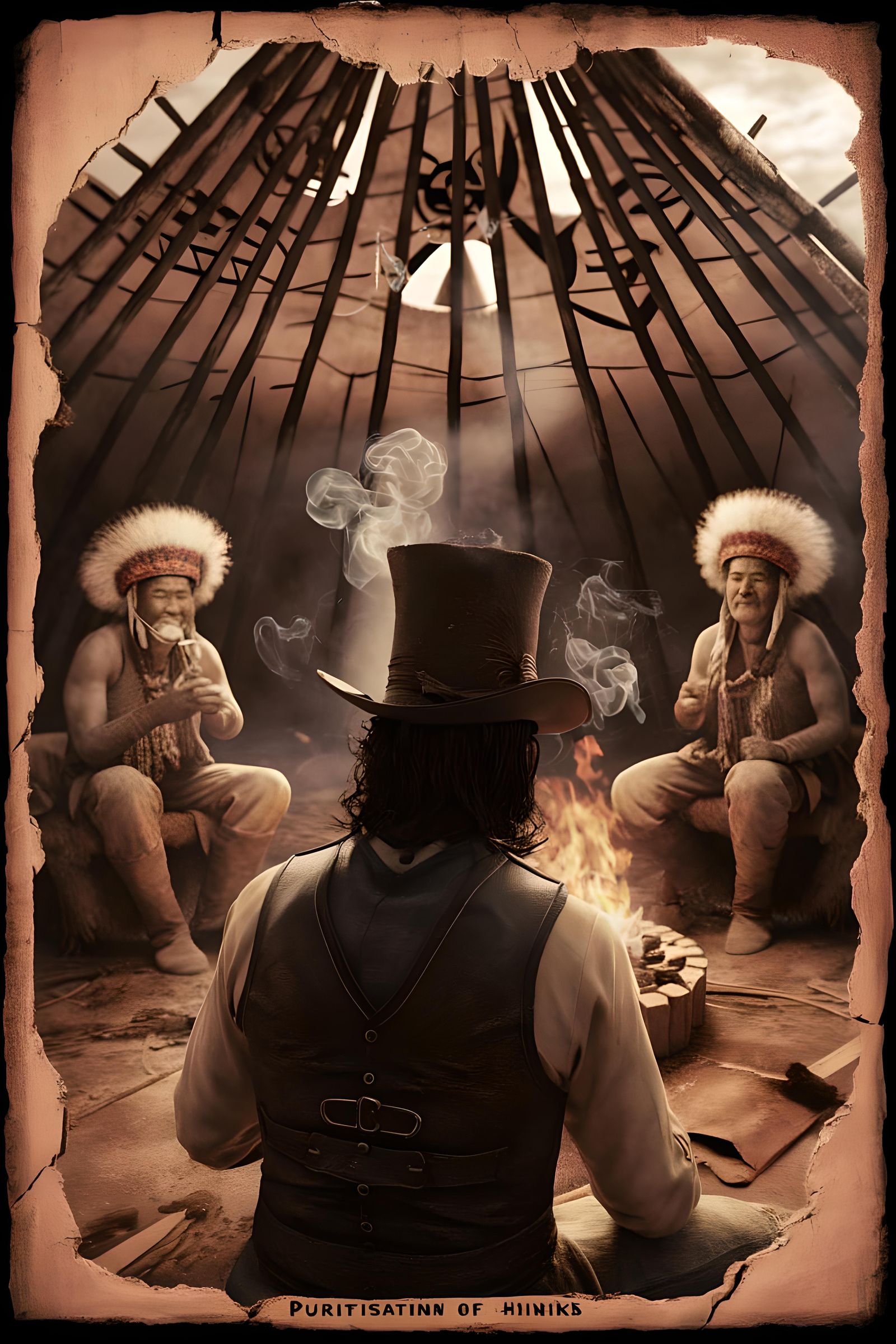 Old West Teepee Scene in Black and White