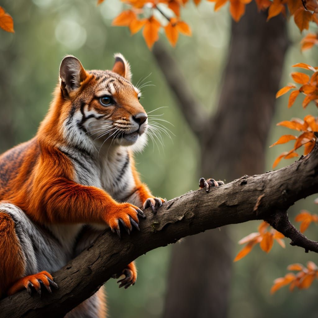Half-Tiger, Half-Squirrel Creature in Photorealistic Style
