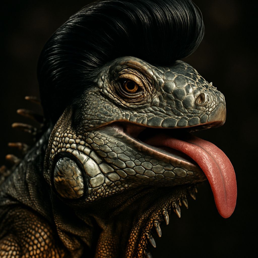 Iguana with Elvis Hair: Hyper-Realistic Close-Up