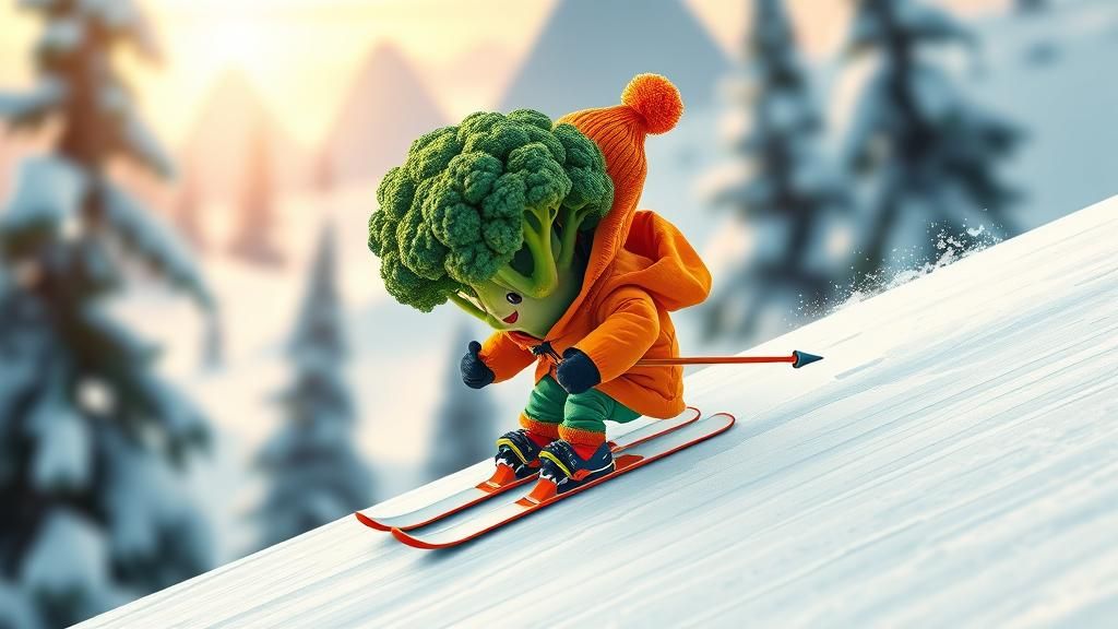 Broccoli Baby Skier in Cubist Landscape