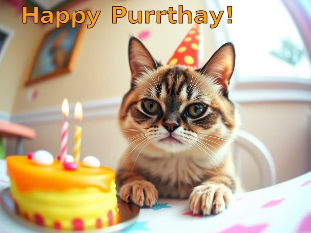 Derpy Cat Birthday Meme in Early Internet Style