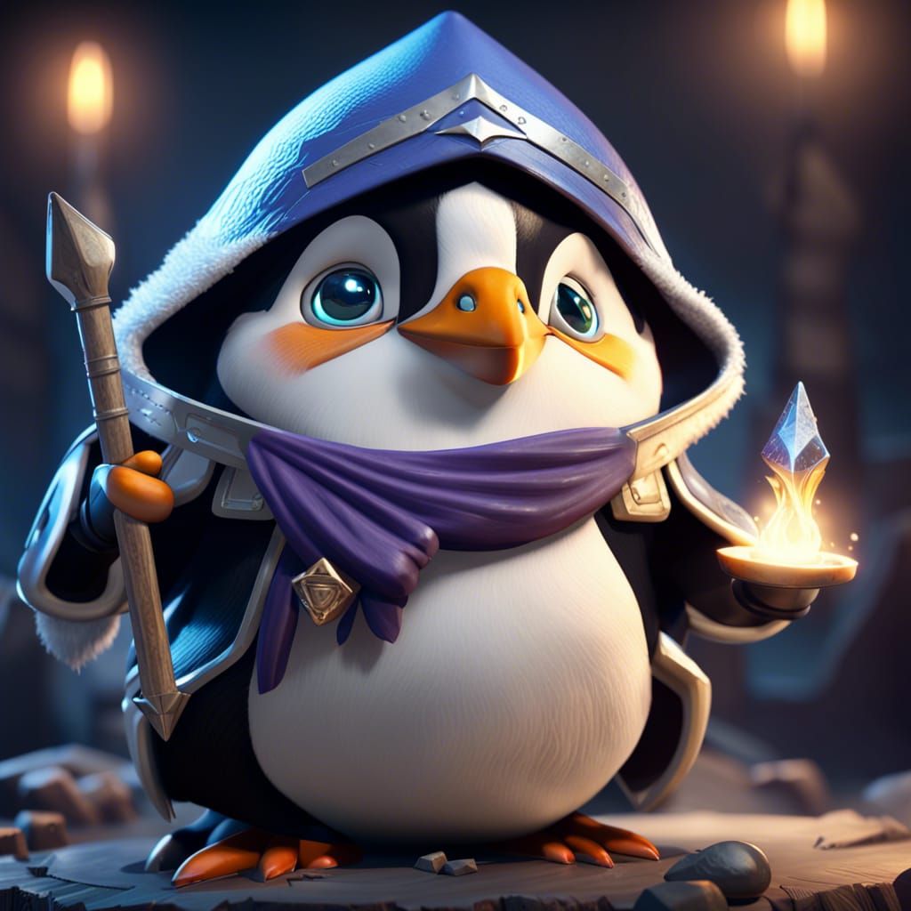 Penguin Mage in 3D Cinematic Style