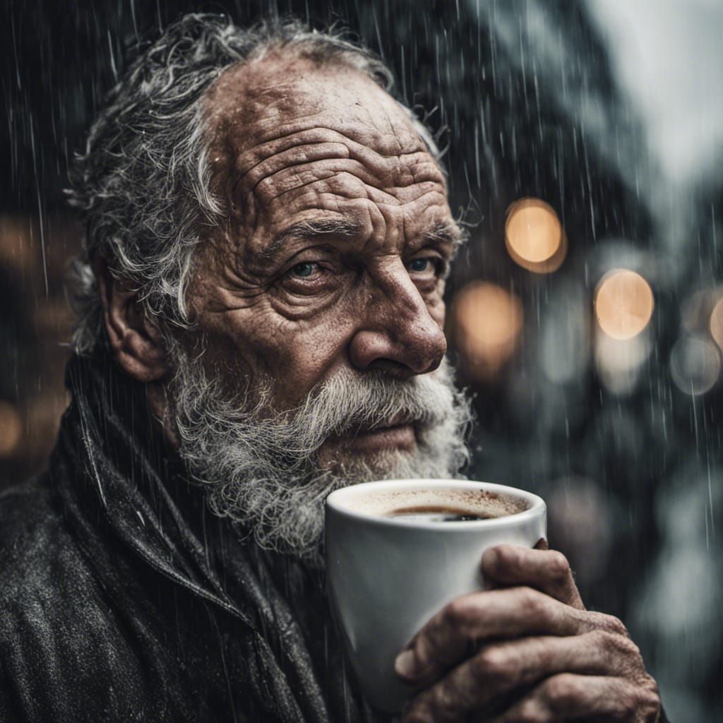Portrait of Old Man Drinking Coffee