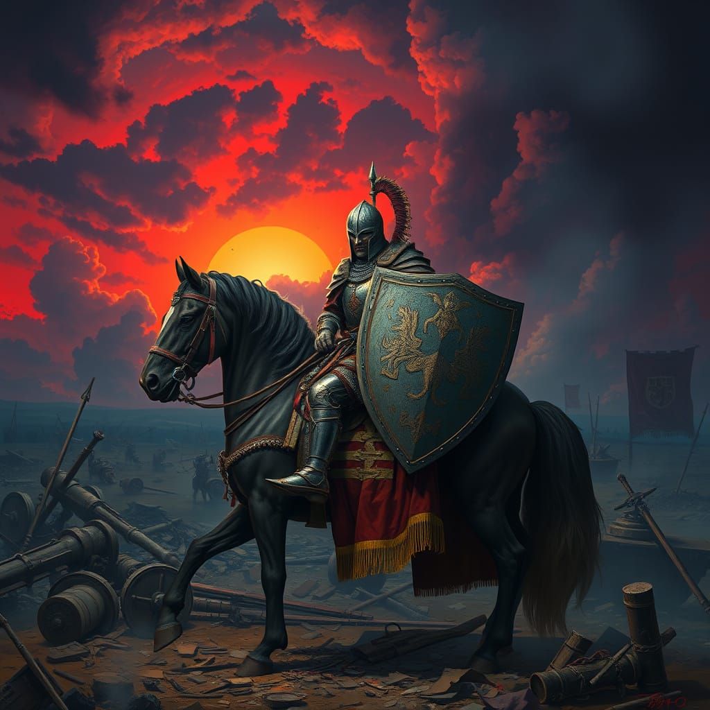 Grim Medieval Knight Rides into Battle on Warhorse