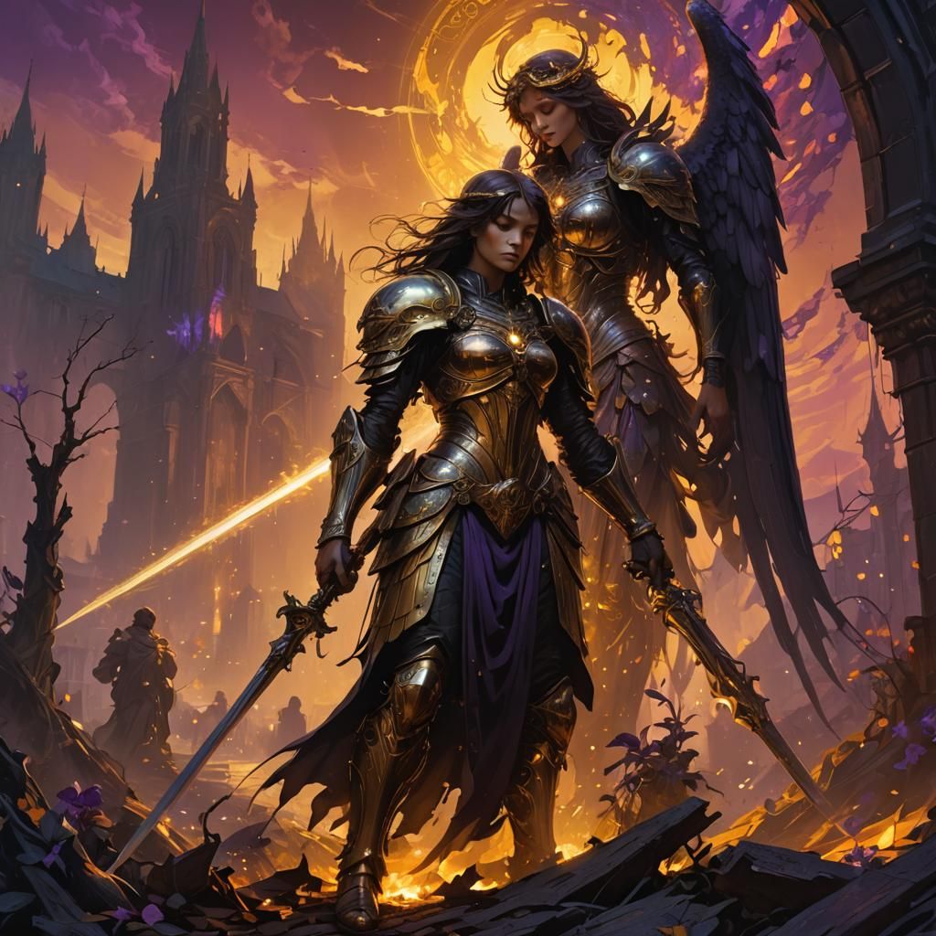 Dark Angel Comforts Light Angel in Dark Fantasy Style