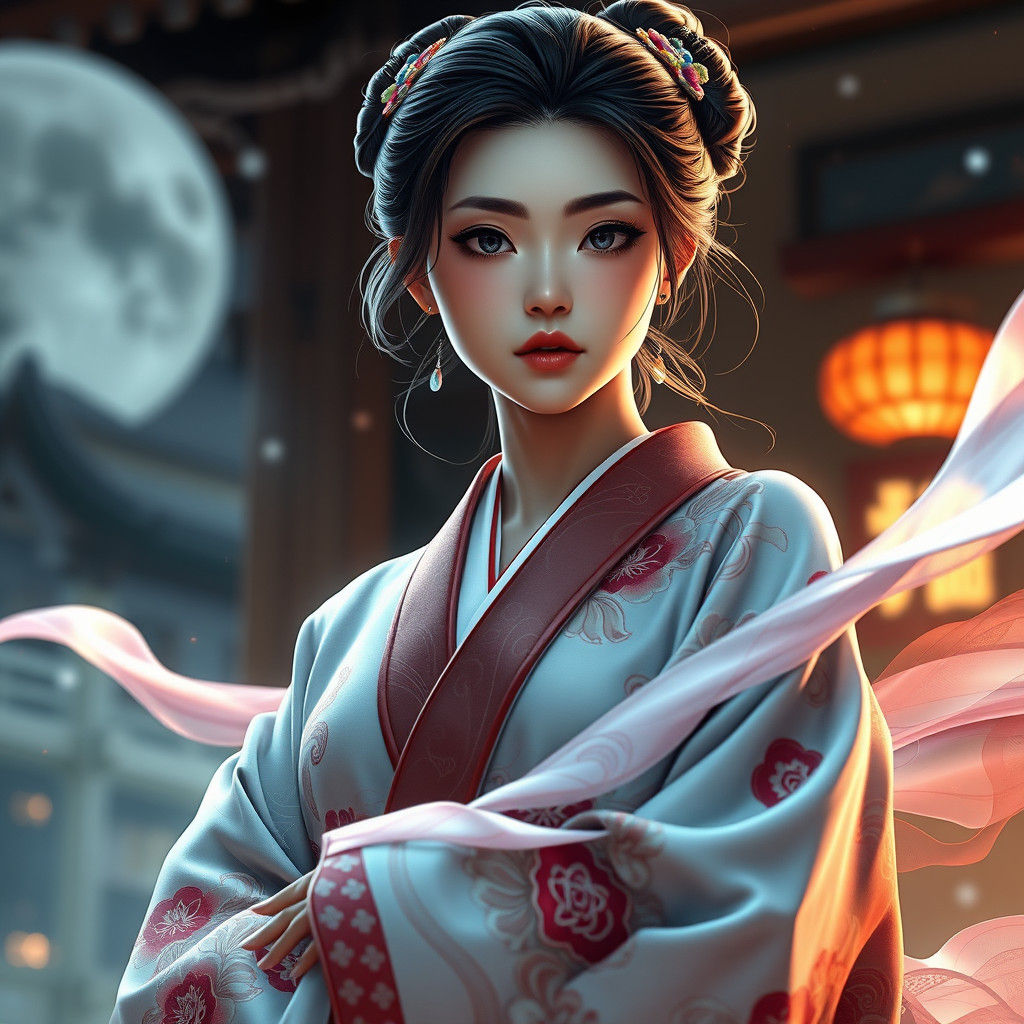 Woman in Kimono: 3D Anime Digital Art