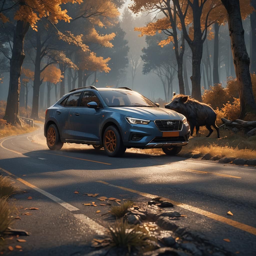Car Hits Boar: Fantasy Art in Unreal Engine 5