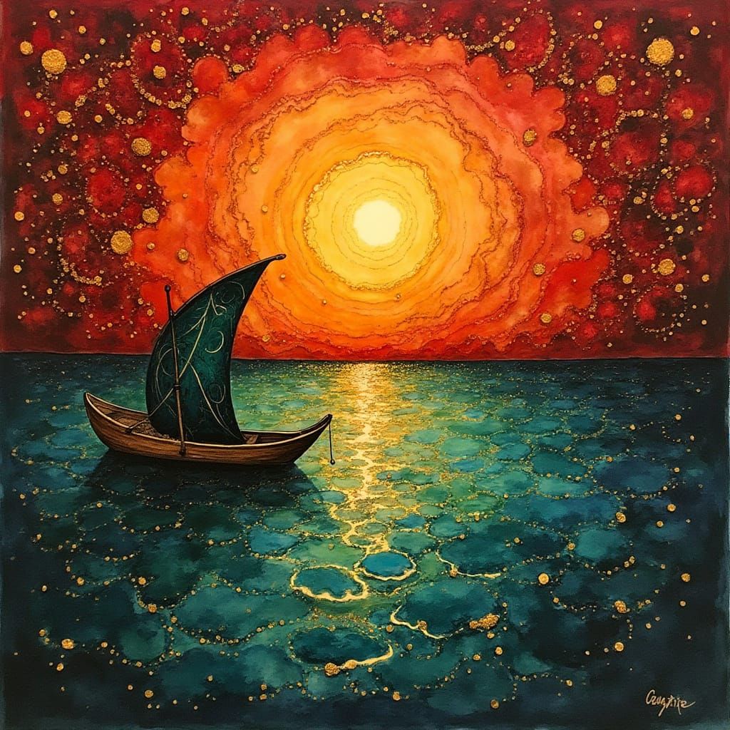 Gorgeous seascape with a boat. Sublime atmosphere