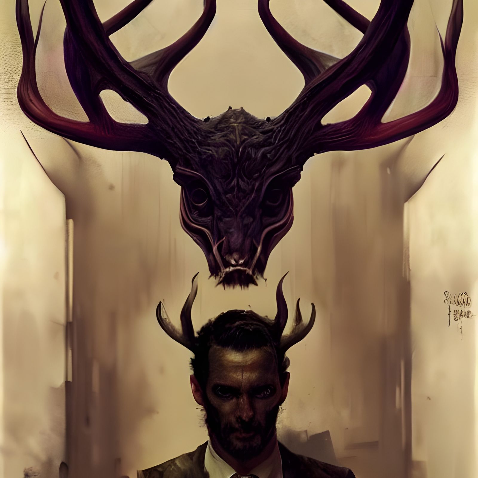 Sinister Stag-Human Hybrid in Baroque Art Deco Style