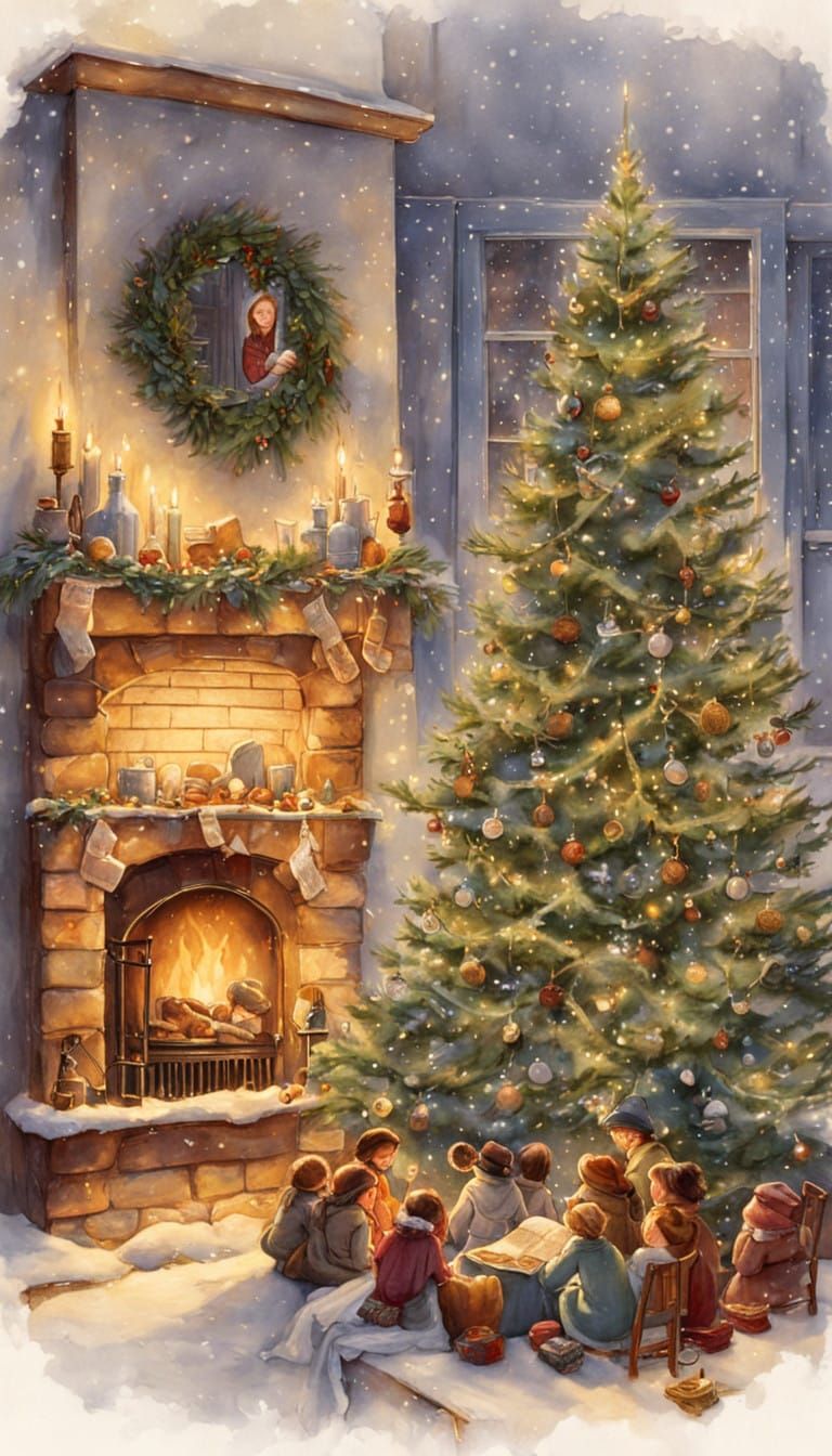 Cozy Winter Wonderland Scene in Sentimental Realism