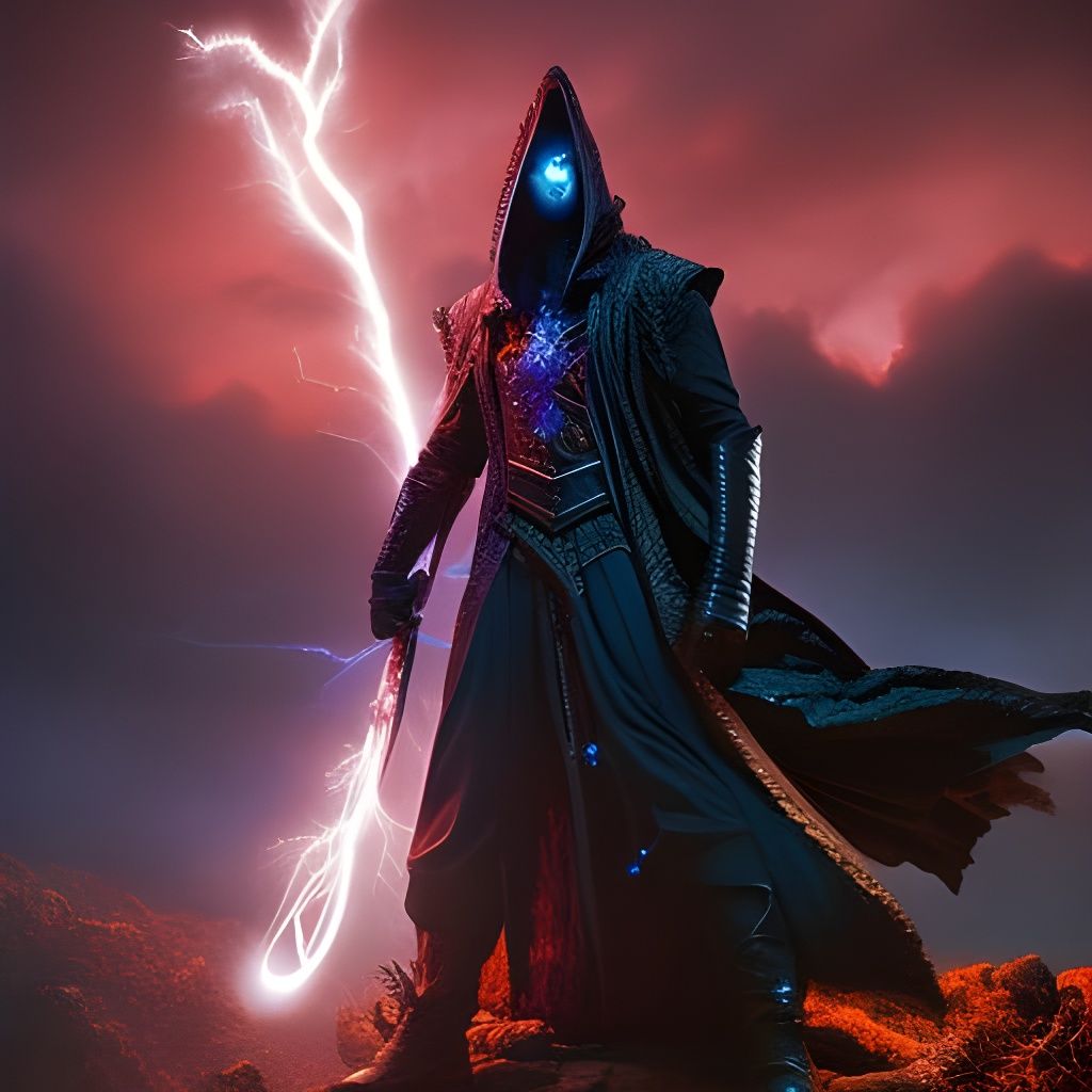 Evil Warlock Conjuring Lightning Magic in Dark Fantasy Style