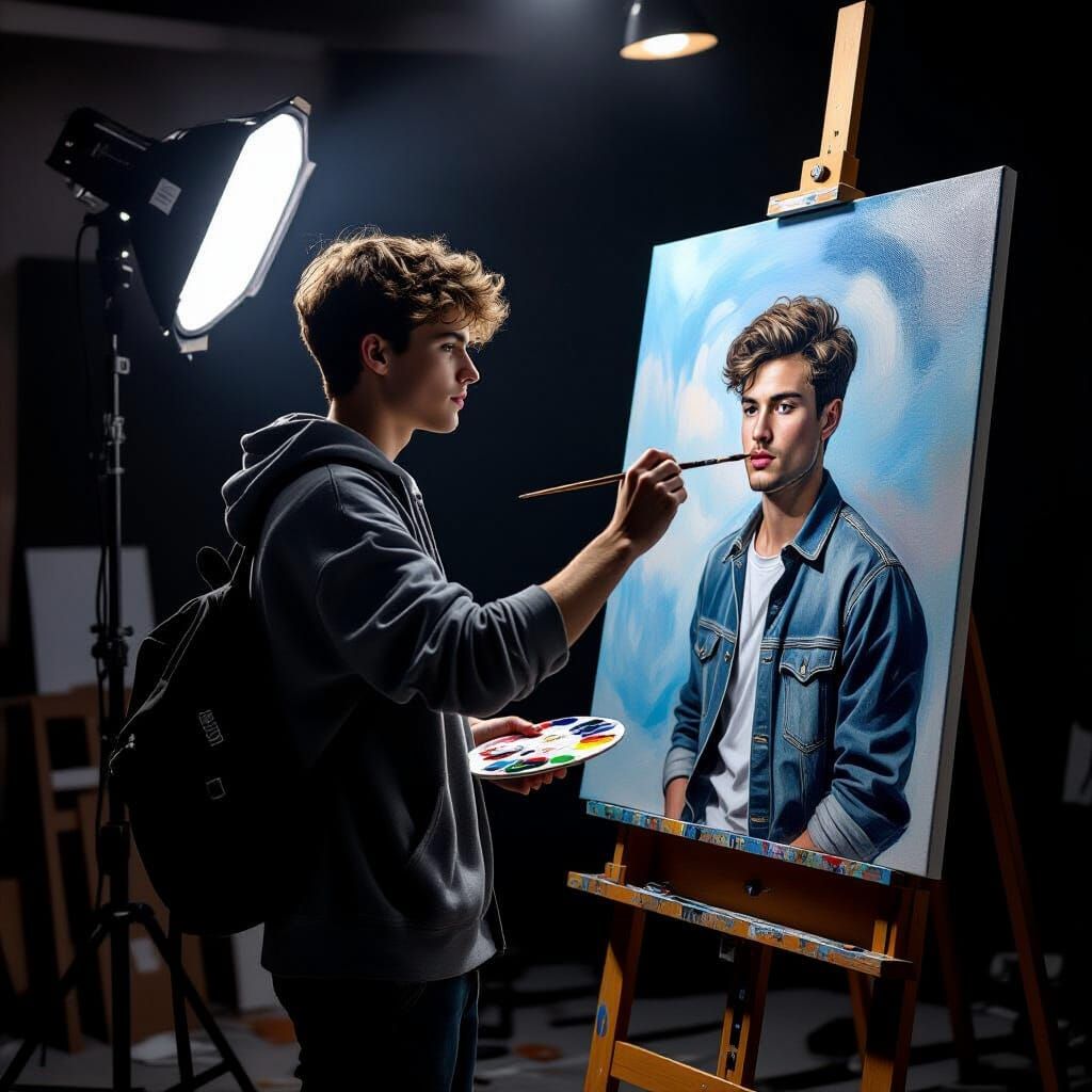Photorealistic Portrait in a Dimly Lit Studio
