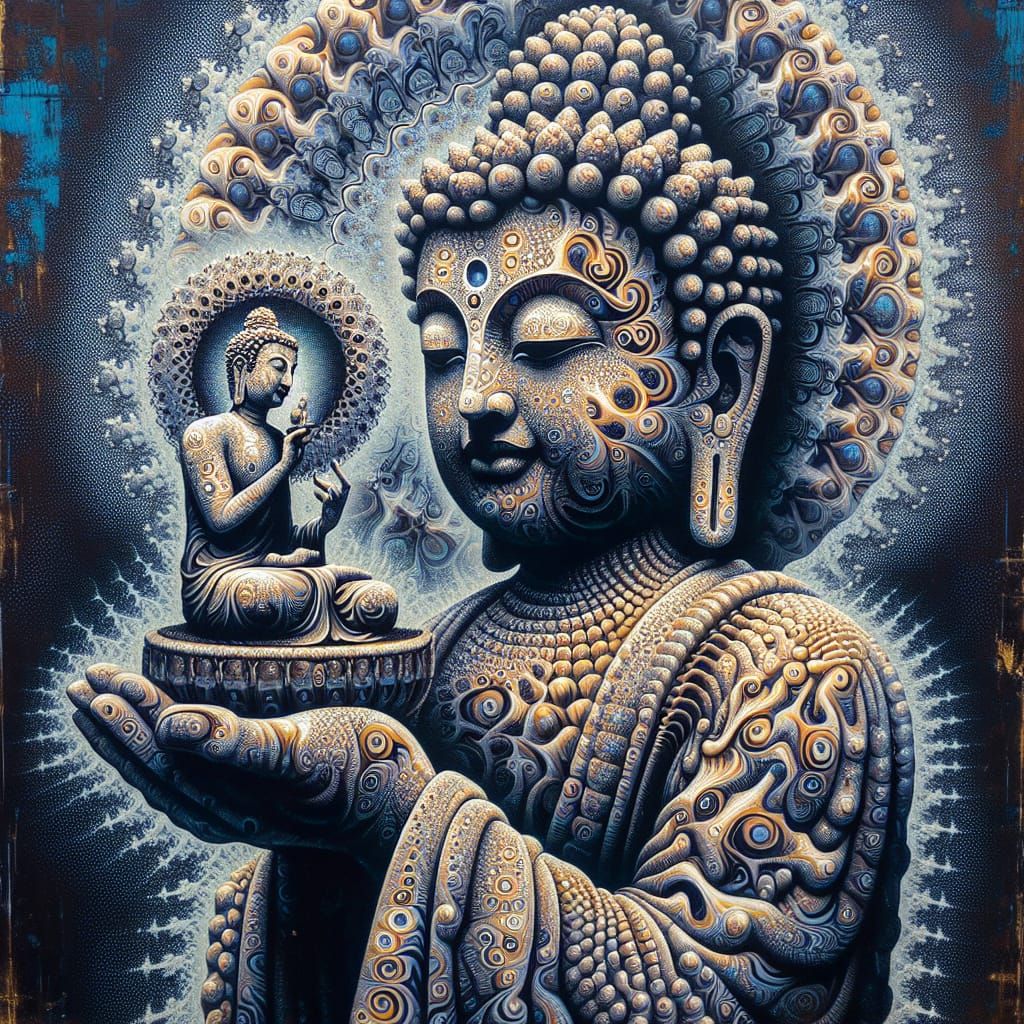 Miniature Buddha in a Fractal Oil Painting