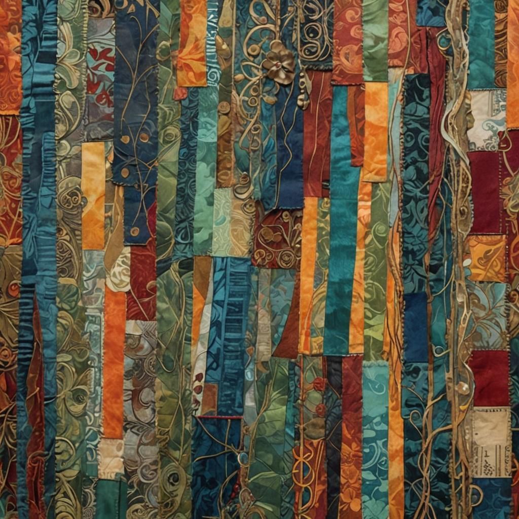 Vintage Fabric Collage in Art Nouveau Style