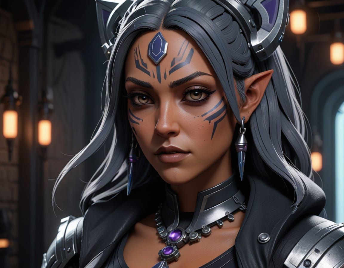 Surreal Steampunk Goth Anime Girl in Moody Lighting