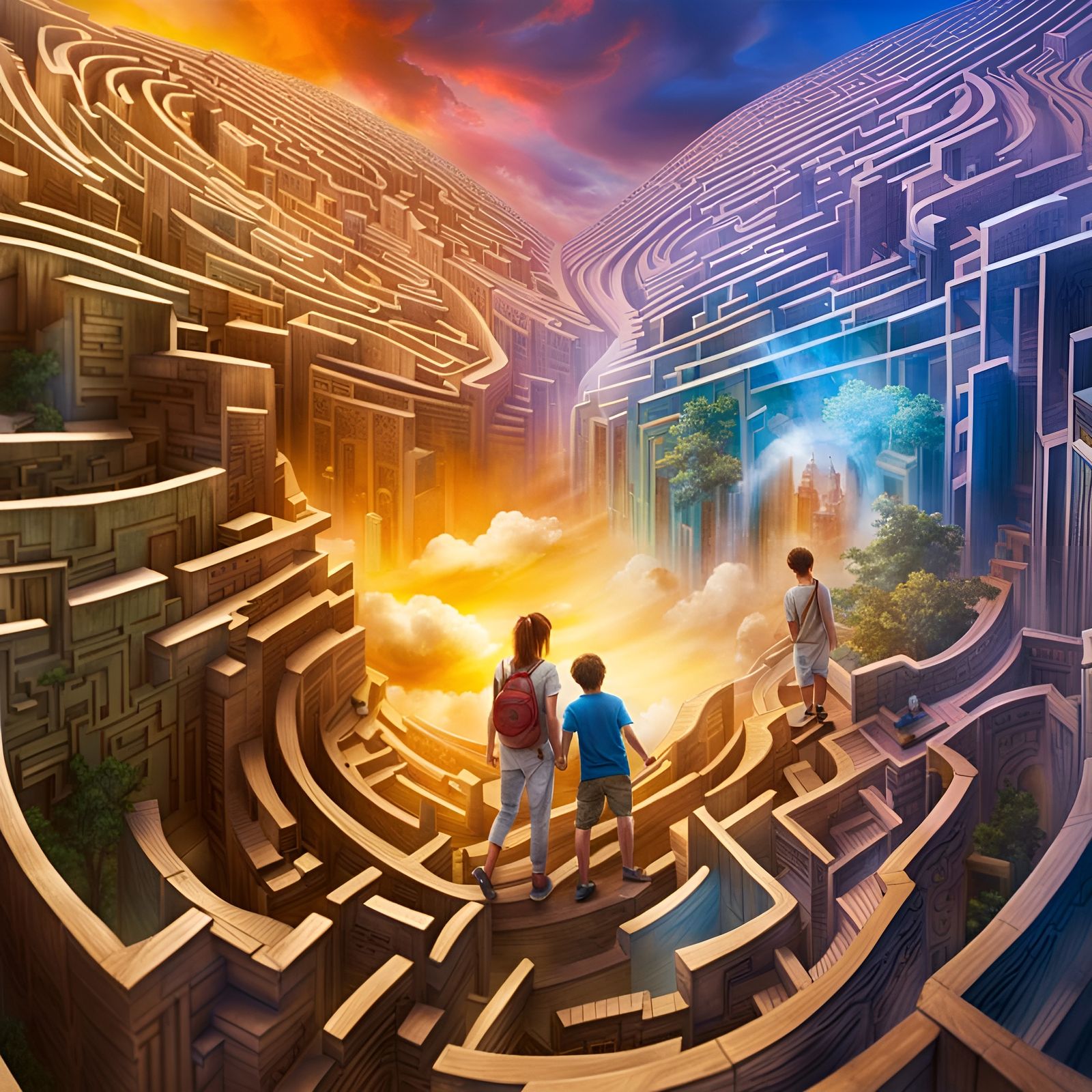 Children reach the center of the Maze. Can they find the way back
