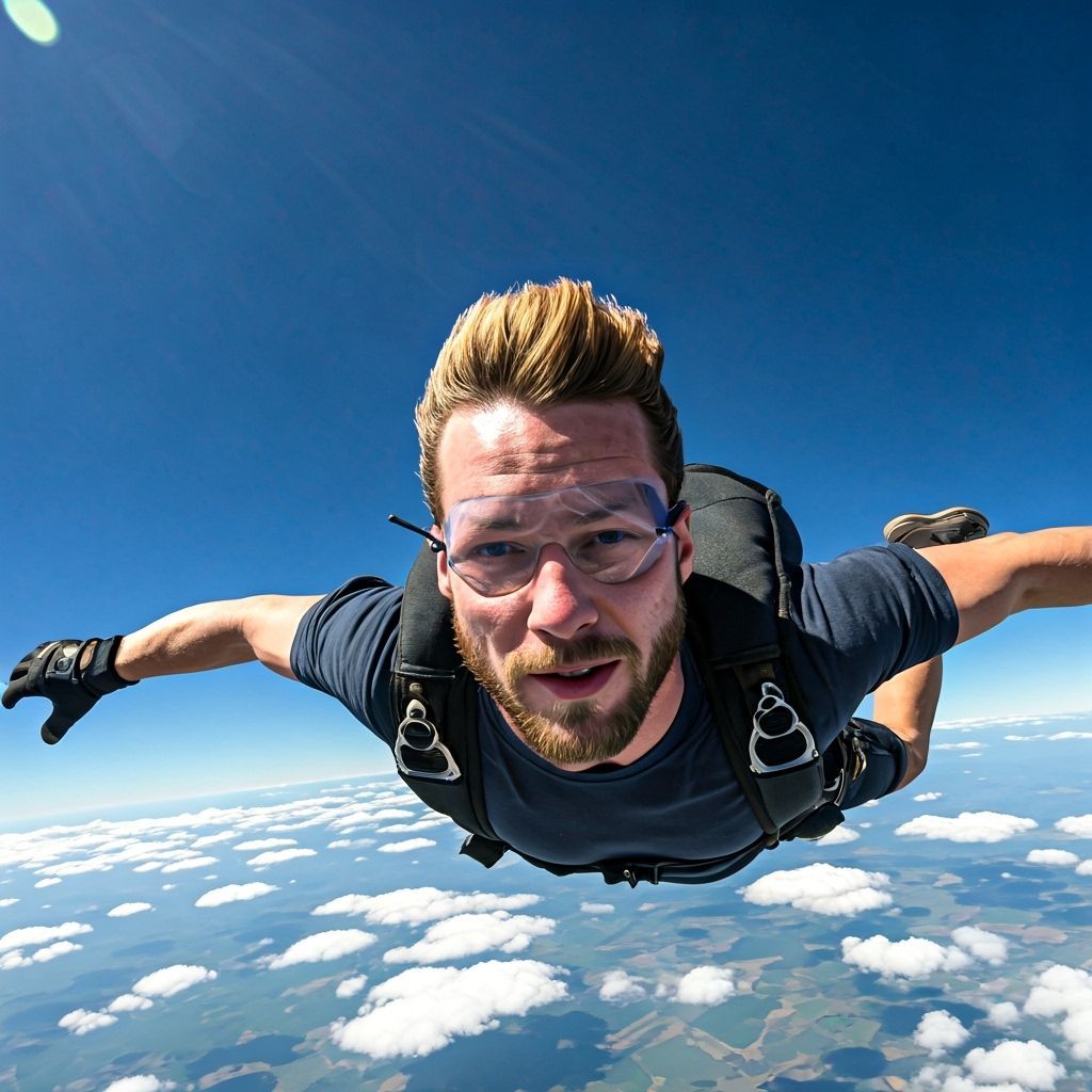 Freefall Scene of Man with Parachute